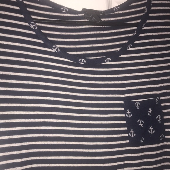 Rue 21, blue and white striped tee with anchor collar line and pocket. - Picture 2 of 4